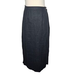 VTG 20 South Black 100% Linen Maxi Skirt Women's Small Made in USA Elastic Slit‎